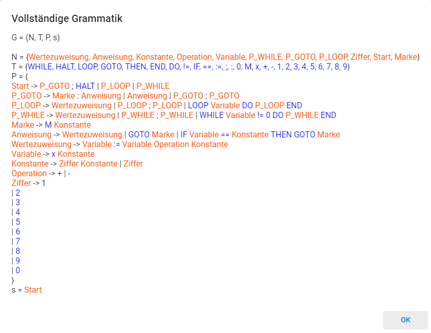 Grammatik Ableitungsregeln